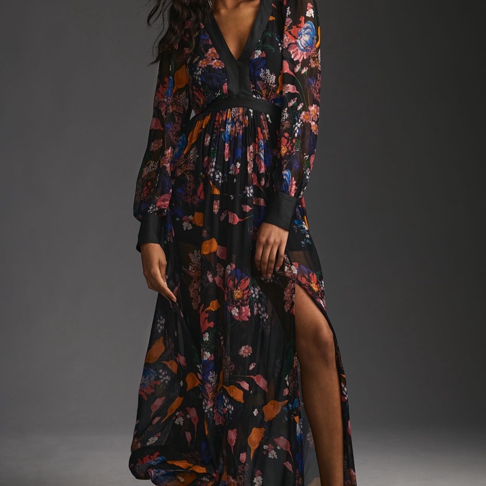Anthropologie Maeve Black Floral Maxi Dress